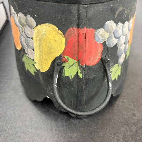 Vintage Oval Planter Bucket Handles Scalloped Edge Metal Folk Art Hand Painted - Picture 4 of 10